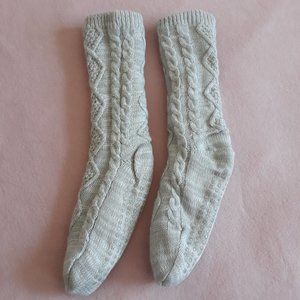 Bench Knit Reading Socks with Sherpa Lining, Light Grey